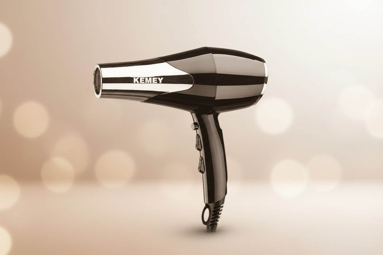 Kemei 1400W Professional Hair Dryer – Full-Size Salon Blow Dryer with Concentrator Nozzle, 3 Speeds, Fast Dry