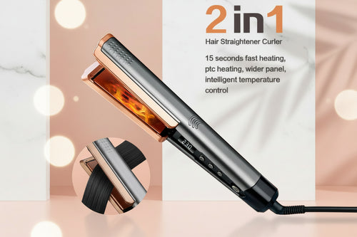 2-in-1 Professional Ceramic Hair Straightener & Curling Iron – LCD Display, Wide Plates, Adjustable Temperature