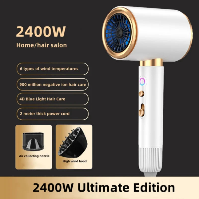 High-Speed Professional Hair Dryer 2400W – Hot & Cold Air, Blue Light Technology, Low Noise (AU/US/UK/EU)