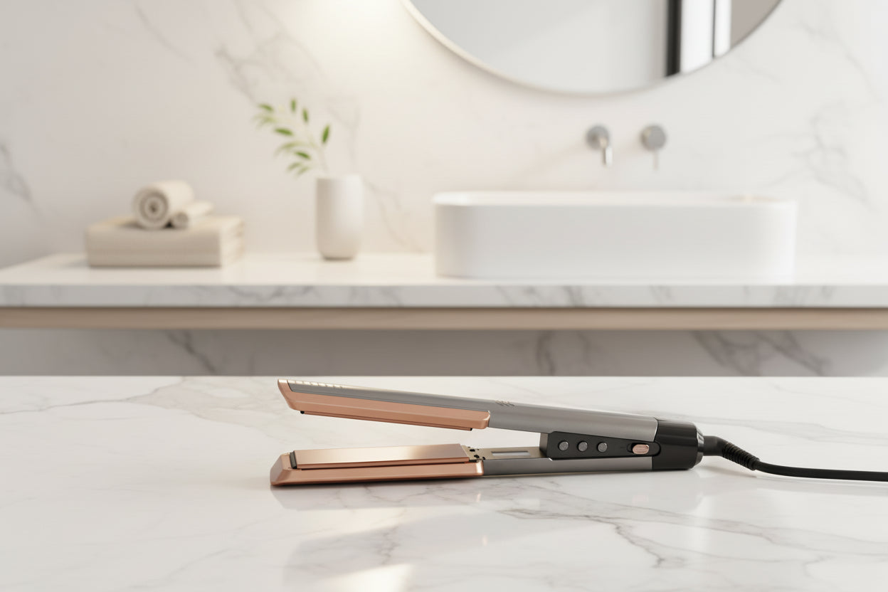 2-in-1 Professional Ceramic Hair Straightener & Curling Iron – LCD Display, Wide Plates, Adjustable Temperature