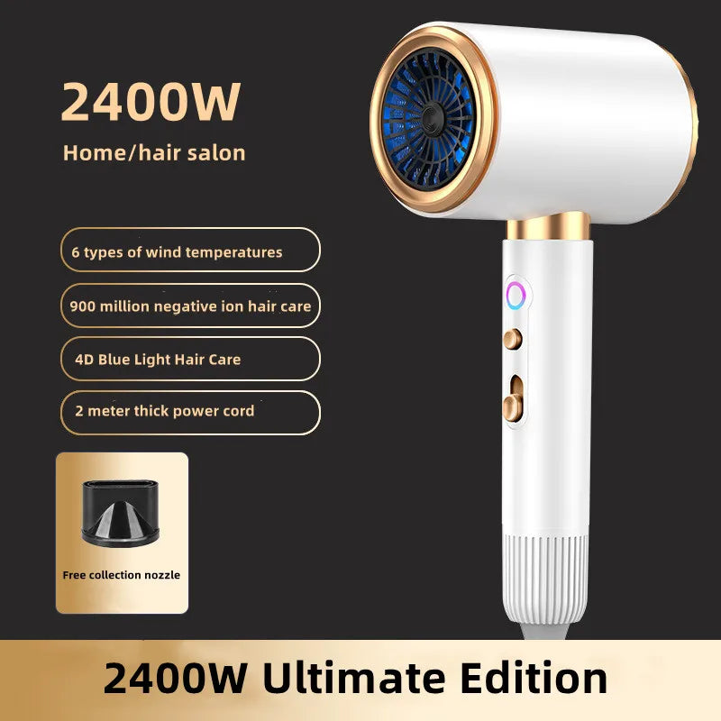 High-Speed Professional Hair Dryer 2400W – Hot & Cold Air, Blue Light Technology, Low Noise (AU/US/UK/EU)