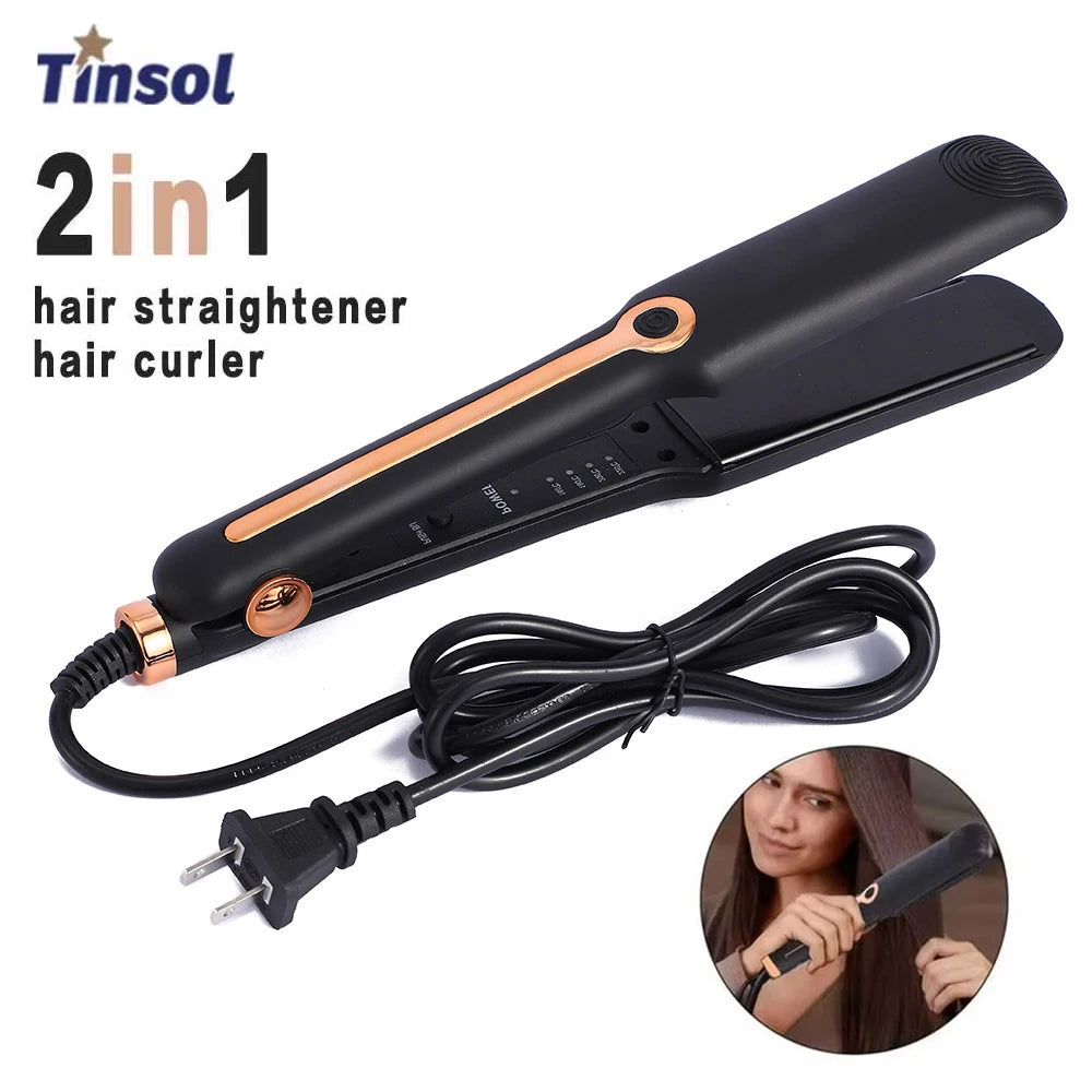 Tinsol 2-in-1 Ceramic Hair Straightener & Curler with Negative Ion Technology – Adjustable Temperature, Wide Plates
